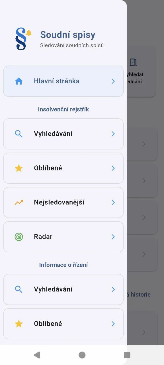 Soudní spisy mobilní aplikace