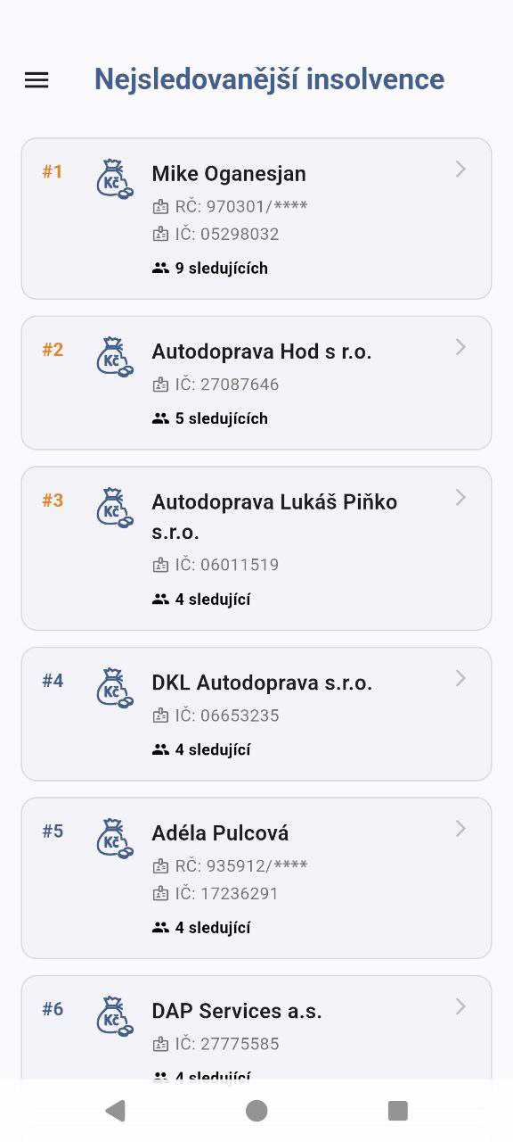 Soudní spisy - přehled událostí a hvězdičky