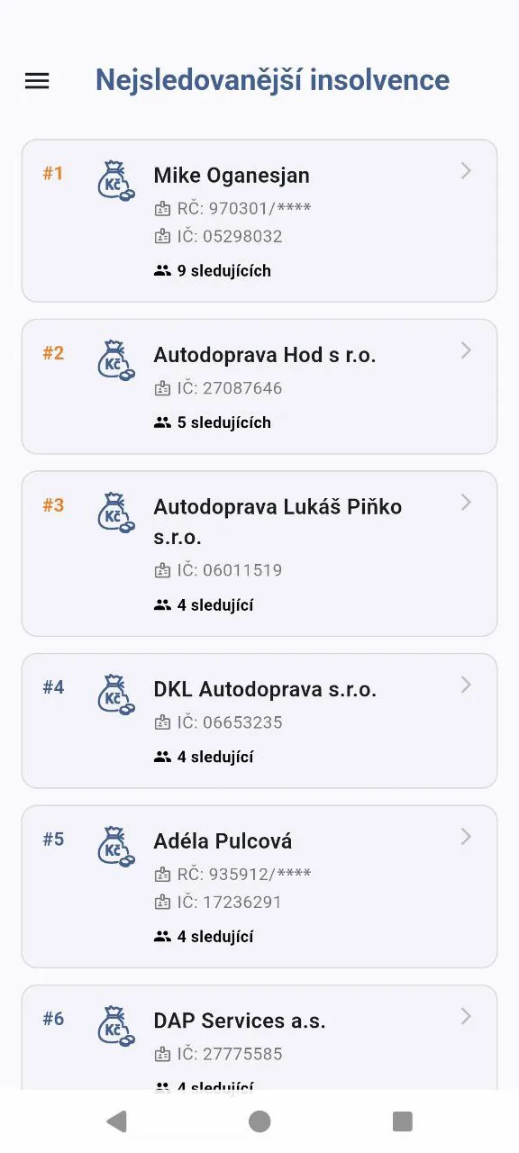 Soudní spisy - přehled událostí a hvězdičky